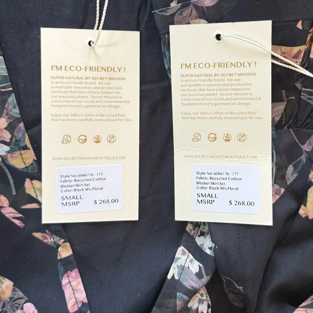 Secret Mission Bleeker Crop Bkouse & Mini Skirt 2 Piece Set, Organic Cotton NWT - Picture 8 of 9
